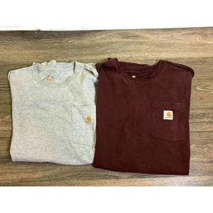 Carhartt 2XL Tall Pocket T-Shirt Lot (2) Gray Burgundy Cotton Blend Men's - Picture 1 of 8