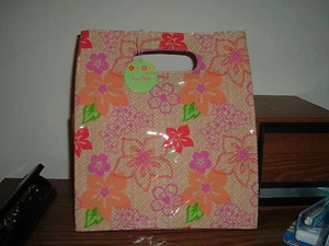 Neu Hawaii Vinyl Beuteltasche seidig rosa Futter Blumen Druckknopfverschluss wasserabweisend - Bild 1 von 1