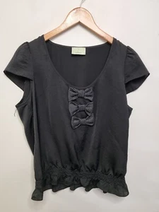 review top size 12 black scoop neck short sleeve bow tie fits 14 - Picture 1 of 6