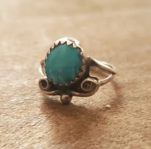 Anello Turchese Argento Sterling Vintage Southwestern Possible - Taglia 2,75 - Foto 1 di 4
