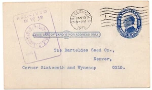 1912 Greeley CO UX22 Postal Card to Barteldes Seed Denver Colorado - Picture 1 of 2