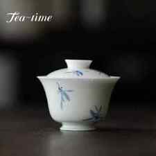 120ml White Porcelain Gaiwan Hand-painted Orchid Ercai Tea Tureen KungFu Tea Cup