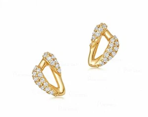 14K Gold 0.20 Ct. Lab-Created Diamond Sail Design Minimalist Earrings - Picture 1 of 1