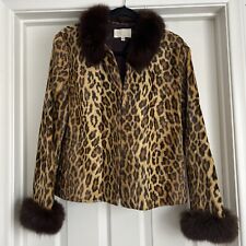 Cache Vintage Leopard Animal Print Cardigan Jacket Fashion with Fur Size Large