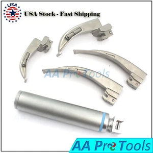 PREMIUM LARYNGOSCOPE SET MAC BLADES 01,02,03,04 + MEDIUM HANDLE EMT INTUBATION - Picture 1 of 2
