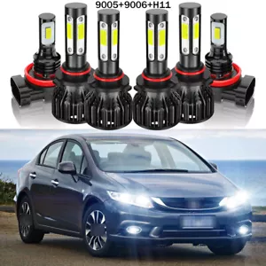 6x LED Headlight Hi-Low Beam Fog Light Bulbs Fit Honda Civic 2006-2015 Combo - Picture 1 of 12