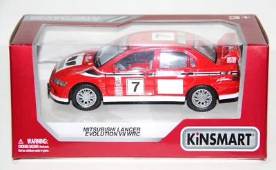 KINSMART AUTO DIE CAST MITSUBISHI LANCER EVOLUTION VII WRC #7 ROSSO ART KT5048W - Immagine 1 di 2