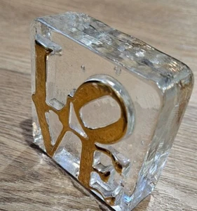 Handgefertigter 2,5" Glasblock mit Gold LOVE von Expressions in Glas selten - Bild 1 von 4