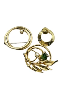 3 Gold-Plated Imitation Pearl CZ Brooches - Picture 1 of 4