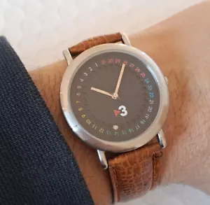 Reloj Grus Vintage Hombre Cuarzo Hecho en Suiza Esfera Negra Raro 36mm - Imagen 1 de 13