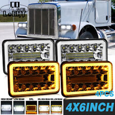 4x DOT Approved 4x6" LED Headlights Halo DRL For Peterbilt Kenworth Freightliner