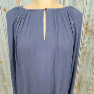 A.N.A Tops Womens Size L Keyhole Neck Long Sleeve Pleated Blouse Bijou Blue NEW - Picture 1 of 12
