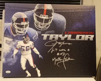 Lawrence Taylor "LT was a Bad MF" Autgraphed Canvas NY Giants HOF MVP Super Bowl - Image 1 of 4