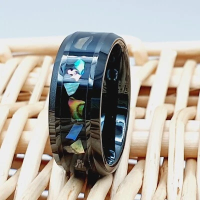 Обручальное кольцо из черного вольфрама с инкрустацией из смолы и абалона для мужчин - Изображение 1 из 4