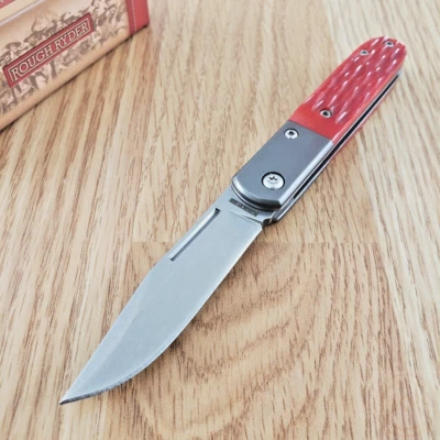 Rough Ryder Barlow Folding Knife Stonewash Stainless Blade Jigged Bone Handle