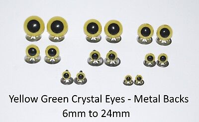 YELLOW GREEN Crystal Eyes METAL BACKS - Teddy Bear Soft Toy Doll Animal Safety • 2.97£
