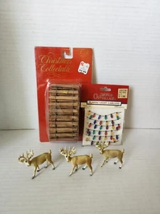 Konvolut Vintage Weihnachtsdorf Miniatur Hirsch Holz Zaun Lichterkette Girlande  - Bild 1 von 6