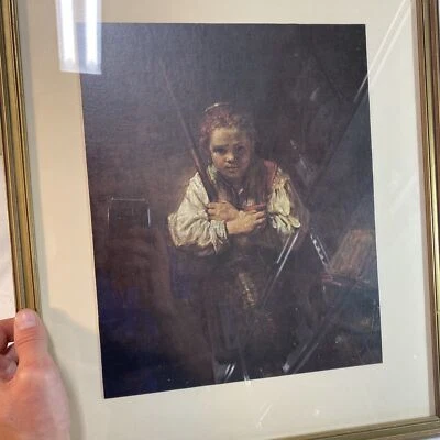 A Girl with a Broom By Baroque Master Rembrandt van Rijn Repainting Painting ? - Image 1 of 4