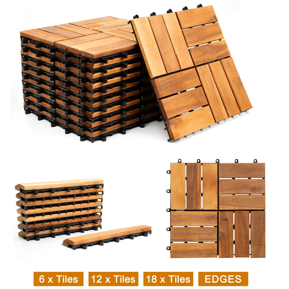 Interlocking Wooden Decking Tiles 30x30cm Outdoor Patio Garden Floor Terrace - Image 1 of 1