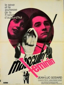 Chantal Goya J P Leaud MASCULIN FEMININ Jean-Luc GODARD 1966 FRENCH POSTER 24x32 - Imagen 1 de 1