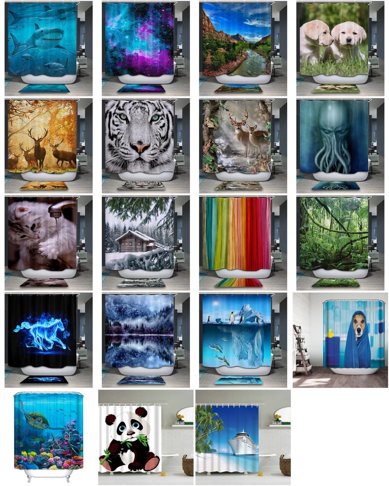 Duschvorhang Textil Badewannenvorhang 180x200cm inkl Ringe Anti Schimmel Design8 - Bild 1 von 1