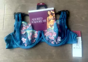 Adored by Adore Me Jamilla Bra Unlined Underwire Floral Embroidery Blue 32B - Picture 1 of 6