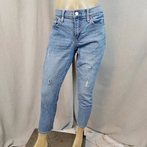 GAP Distressed Med Rise Taper Leg Bst Girlfriend Denim Blue Jeans Womens Siz 28W - Picture 1 of 6