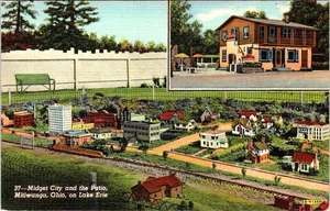 Mitiwanga, Ohio MIDGET CITY Miniaturstadt ~ Straßencafe ca 1940er Postkarte - Bild 1 von 2