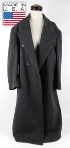 London Fog Men's 40 Short Dark Gray 100% Pure Wool Long Trench Coat Vintage USA - Picture 1 of 8