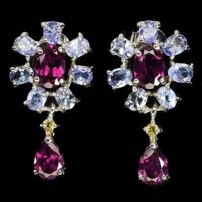 925纯银耳环椭圆形红石石石榴石7x5毫米坦桑石宝石 — 第 1/4 张图片