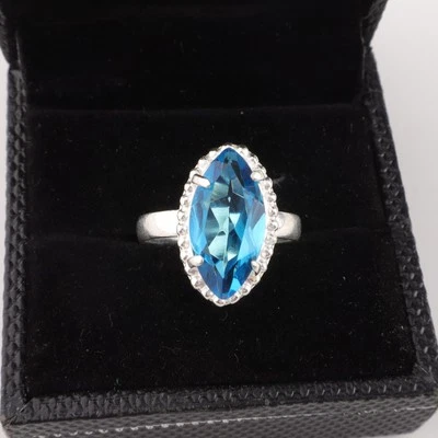 Blue Topaz Gemstone 925 Sterling Silver Ring Handmade Jewelry Ring Gift For - Image 1 of 3