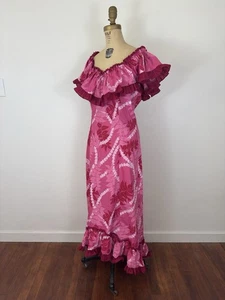 Vintage Island Aloha Wear Pink Mermaid Style Hawaiian Dress Size Large Floral - Picture 1 of 16