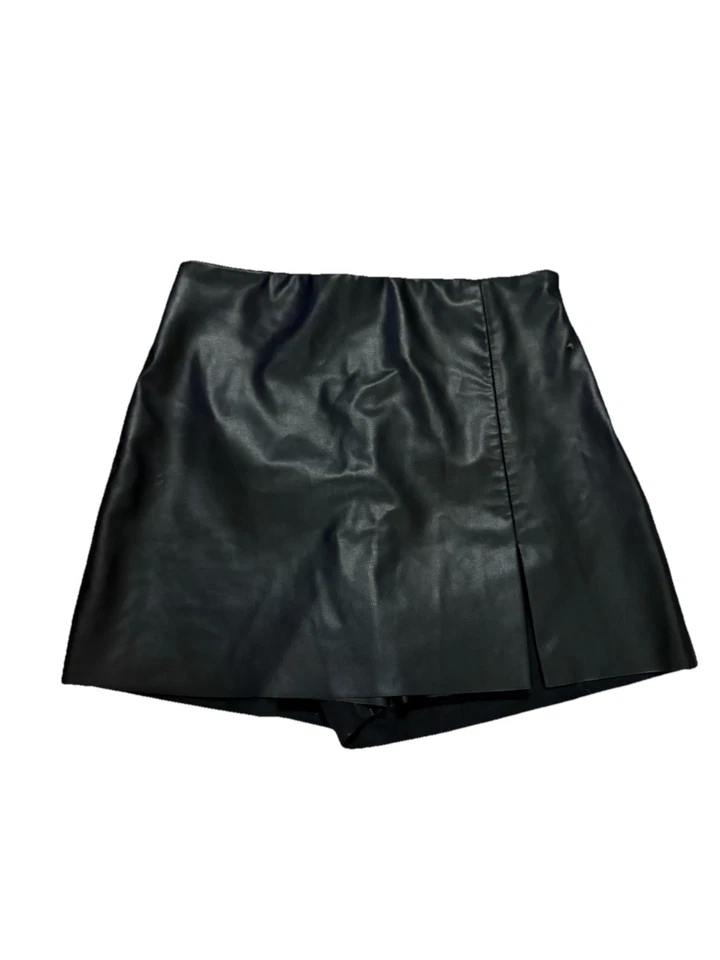 Zara Faux Leather Skort – Black, Size Large, Sleek & Structured Mini EUC - Image 1 of 4