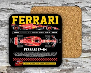 Exclusive Formula 1  FERRARI FS-24 Racing Team  Hardboard MDF Square Coasters - Picture 1 of 4