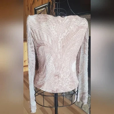 Carmen Marc Valvo Chest 34" bust Evening Blouse Sequins Pale Beige Long Sleeves - Image 1 of 4