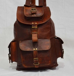 Leder Rucksack Laptoptasche Backpack Vintage Echt Handarbeit Reise Herren Neu - Picture 1 of 12