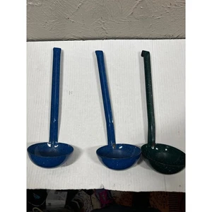 Lote de 3 cucharones grandes esmaltados vintage granito azul moteado 12 pulgadas - Imagen 1 de 2
