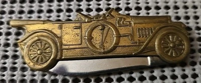 VINTAGE BRASS FIGURAL TOURING SEDAN CAR AUTOMOBILE KNIFE ** PARKER CUT CO. ** - Image 1 of 4