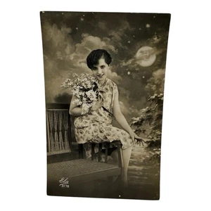 RPPC Lovely Lady Finger Waves Holding Flowers signed ELA Postcard - Picture 1 of 2