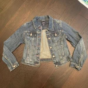GAP Kids denim Blue Jean Jacket Pink Stitching L Large 10 12 - Picture 1 of 5