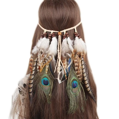 Indian Feathers Headband Accessories Native American Tribal Costume Headdress - Image 1 of 4