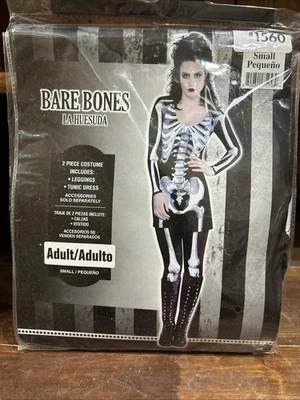 Adulto HUESOS DESNUDOS ESQUELETO Disfraz TÚNICA VESTIDO Y LEGGINGS S 2-4 NUEVO 2 piezas PEQUEÑO Foto 1 de 3
