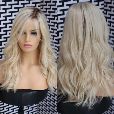 Pelucas delanteras de encaje completo rubio dorado claro Ombre pelucas onduladas corporales 100 % cabello humano Foto 1 de 4