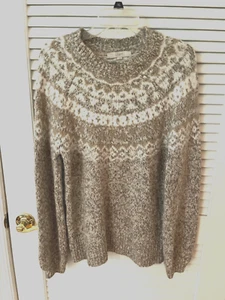 Ann Taylor LOFT Women’s Size Large Fair Isle Nordic Cotton Blend Sweater - Picture 1 of 2