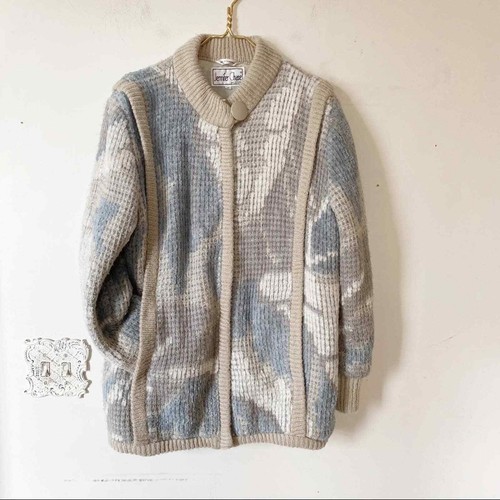 OFF WHITE Cappotto Maglione Vintage anni '80 Jennifer Chase grigio oversize grafica S