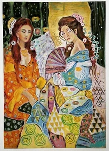 Gustav Klimt (Handmade) Drawing On old Paper Signed & Stamped, Vtg Art - Picture 1 of 4