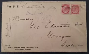 RARE 1903 Canada Bank of Commerce Cover ties 2 stamps Per S.S. Celtic to Glasgow - Bild 1 von 4