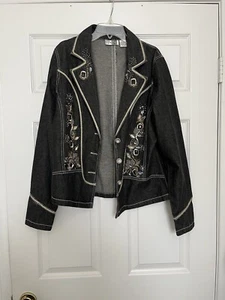 Step IN Style Women’s Denim Beaded Jean Jacket Embellished Size L - Picture 1 of 6