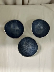 Simply Designz Set Of 3 Small Nut Dip Serving Bowls 5” Silver & Blue Color - Picture 1 of 7