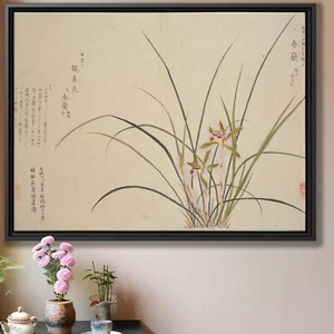 Elegant Chinese Orchid Painting Japanese Wall Art Framed Botanical Ink Print - Picture 1 of 9